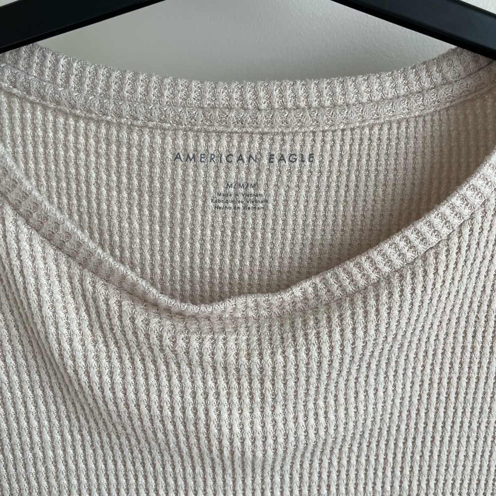American Eagle Outfitters Cream Waffle Crew Neck Top - Picture 2 of 5